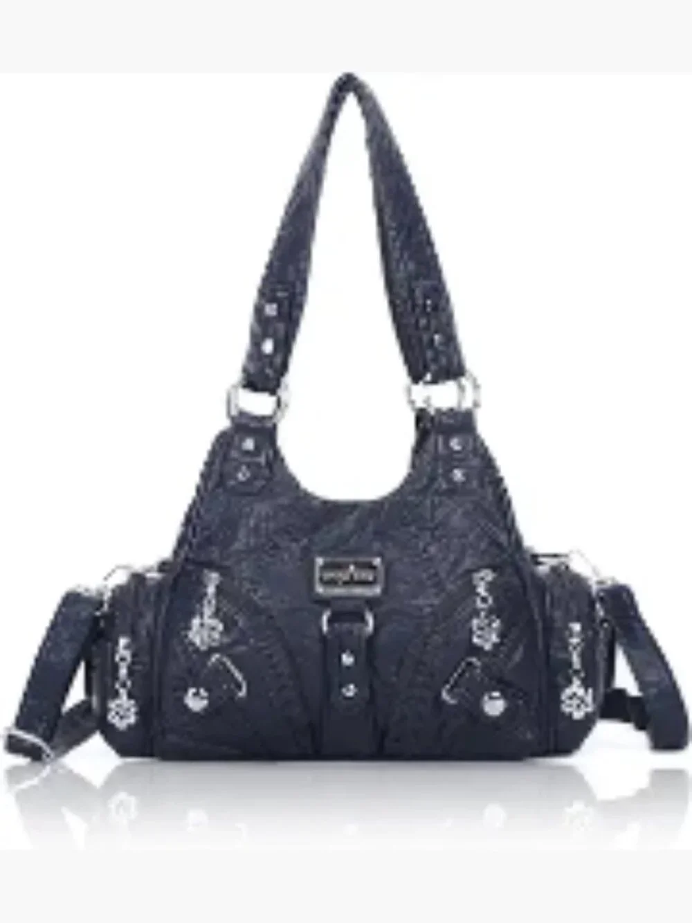 Women's Faux Leather Hobo Shoulder Bag Multi-Pocket Tote with Zipper